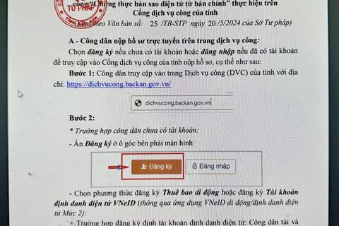 Hướng dẫn thực hiện “Chứng thực bản sao điện tử từ bản chính” trên Cổng Dịch vụ công tỉnh Bắc Kạn